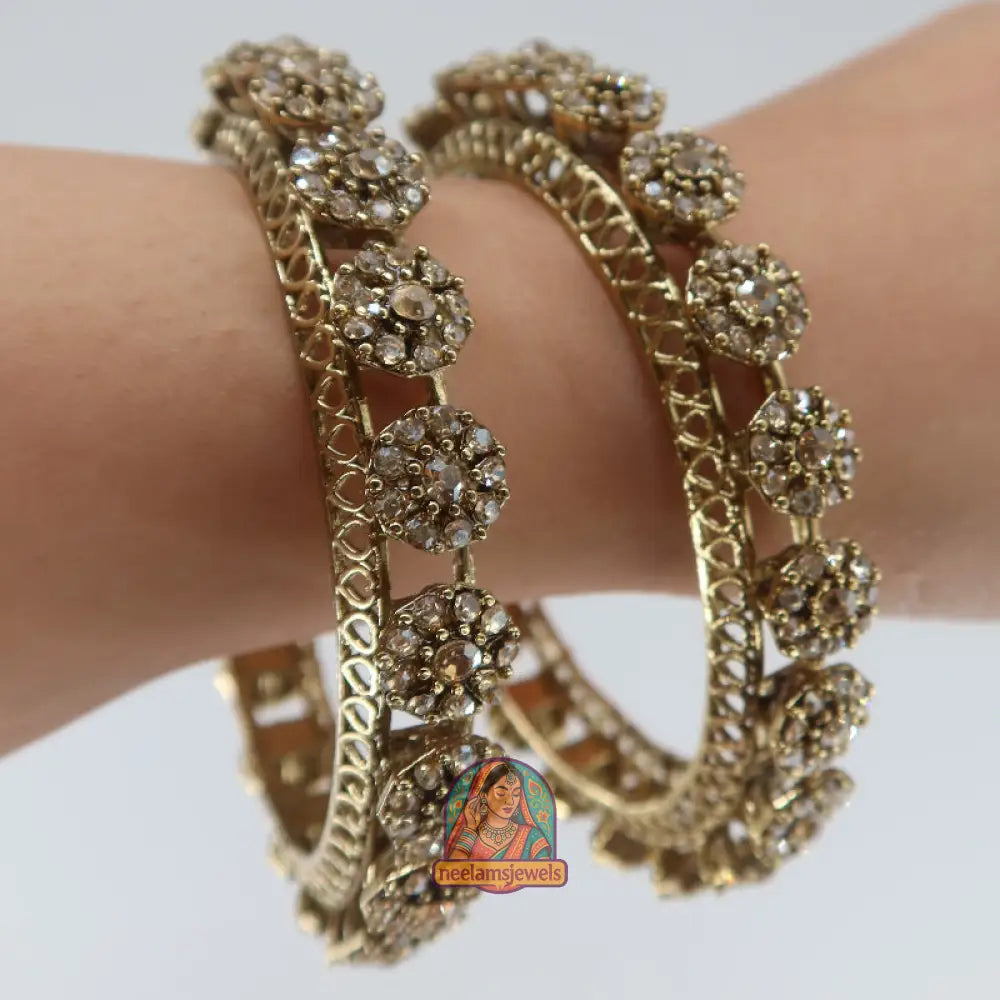 Gold Flower Stone Bangles