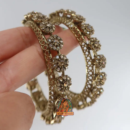 Gold Flower Stone Bangles