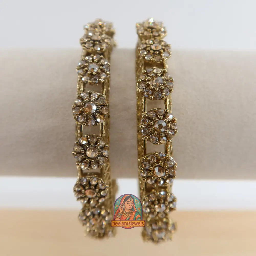 Gold Flower Stone Bangles