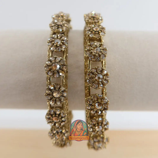 Gold Flower Stone Bangles