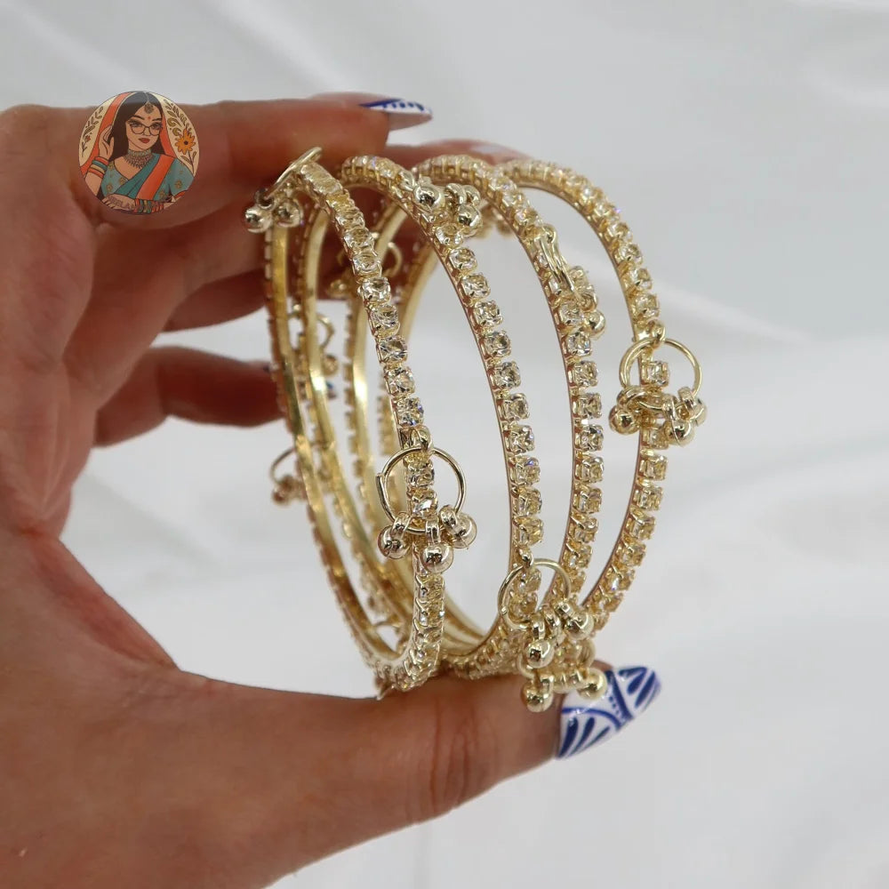 Gold Sparkle Ghungroo Mini Bangle Set (4)