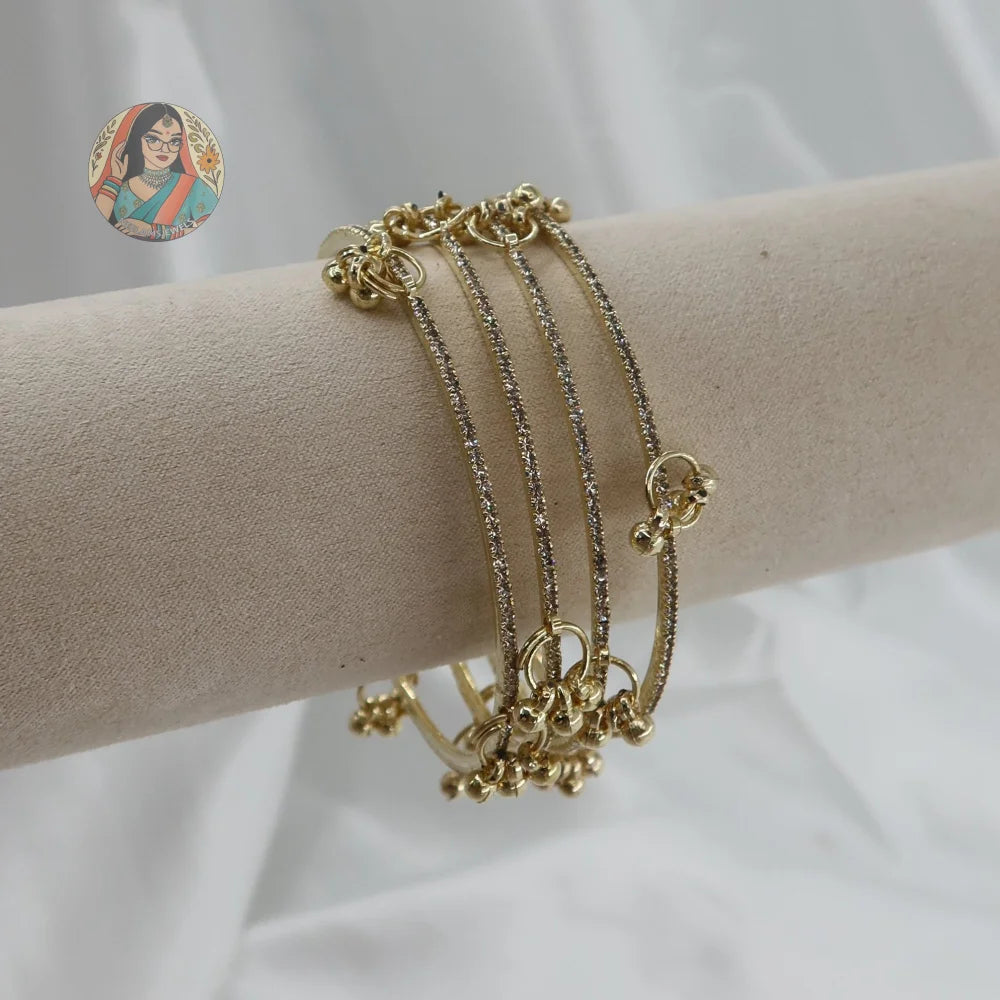 Gold Sparkle Ghungroo Mini Bangle Set (4)