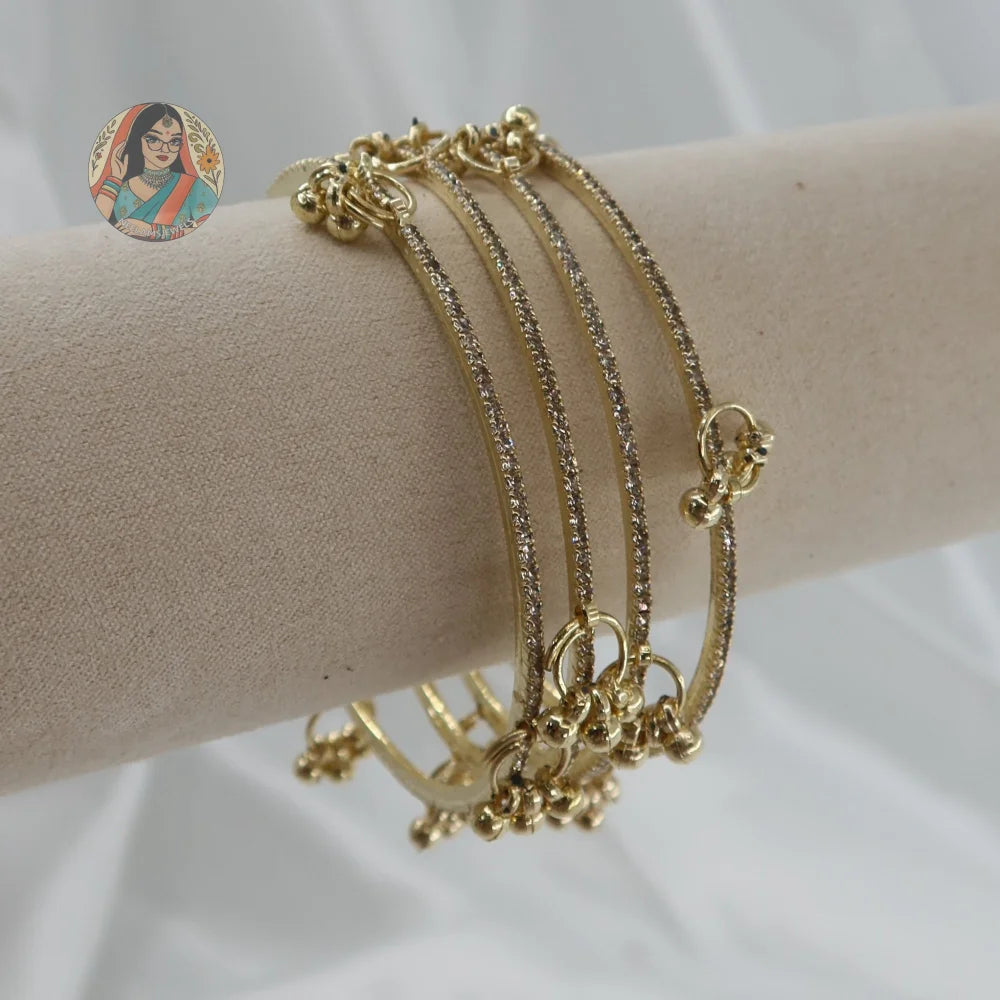 Gold Sparkle Ghungroo Mini Bangle Set (4)