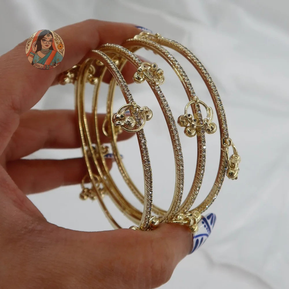 Gold Sparkle Ghungroo Mini Bangle Set (4)