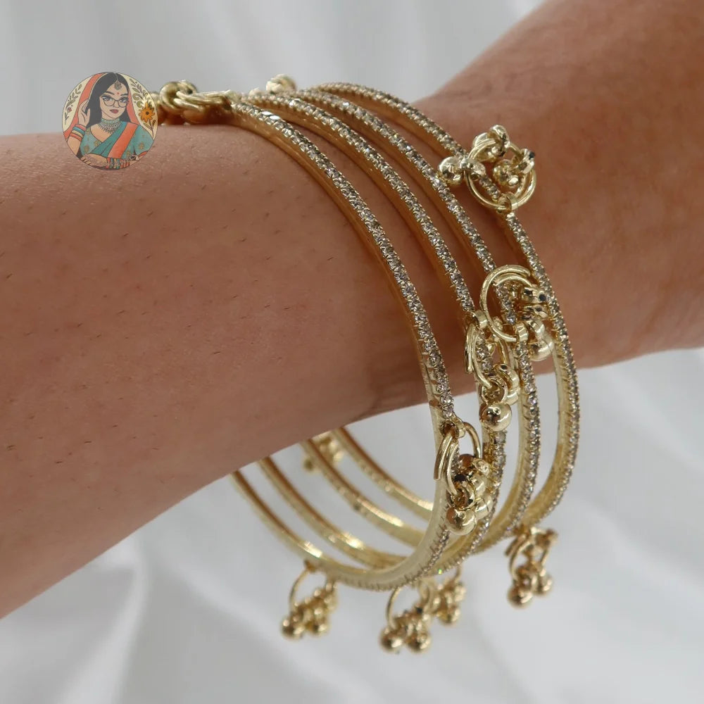 Gold Sparkle Ghungroo Mini Bangle Set (4)