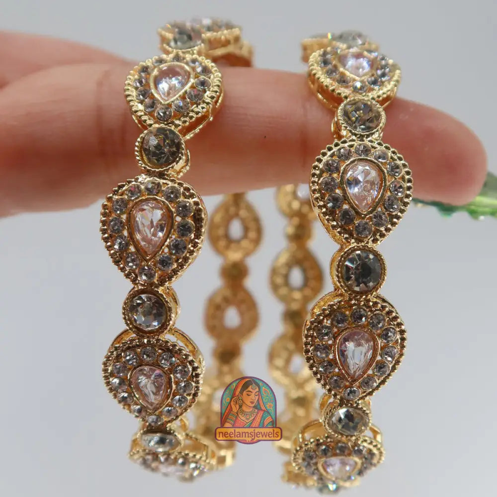 Gold Teardrop Stone Bangles