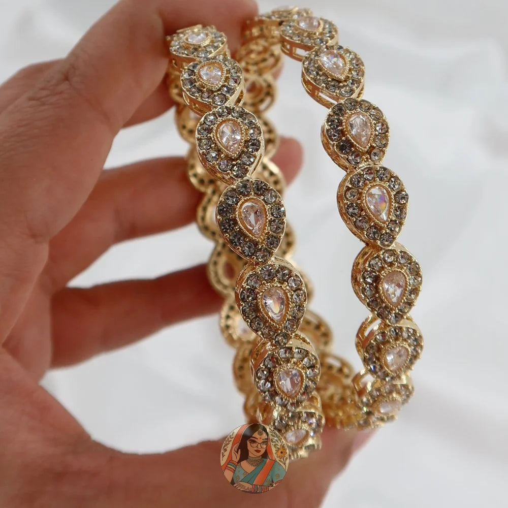 Gold Teardrop Stone Bangles