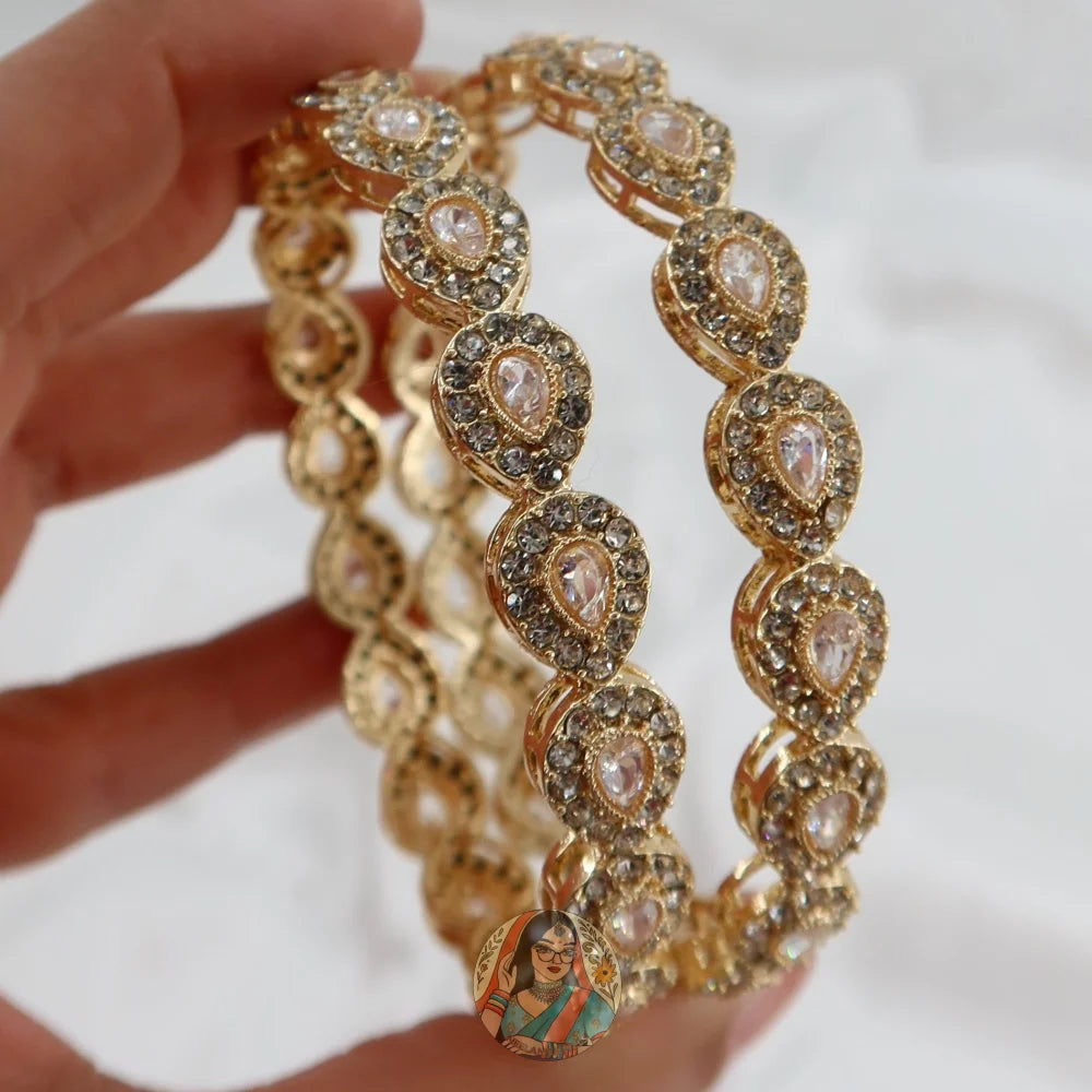 Gold Teardrop Stone Bangles