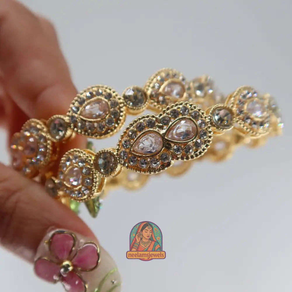 Gold Teardrop Stone Bangles