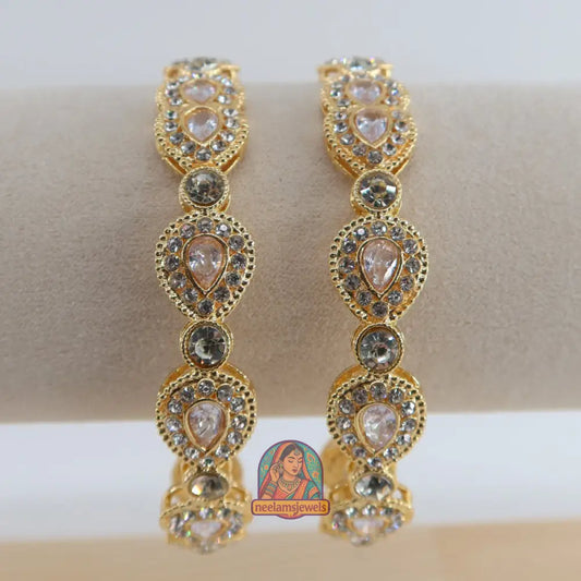 Gold Teardrop Stone Bangles