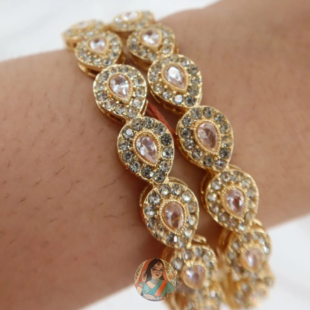 Gold Teardrop Stone Bangles