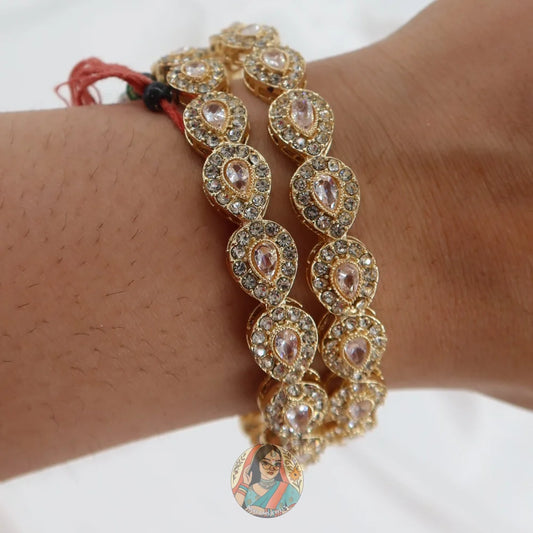 Gold Teardrop Stone Bangles