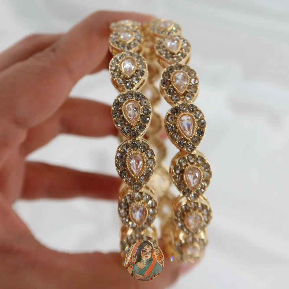 Gold Teardrop Stone Bangles