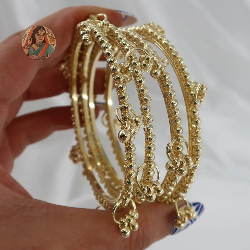 Golden Dotted Ghungroo Mini Bangle Set (4)