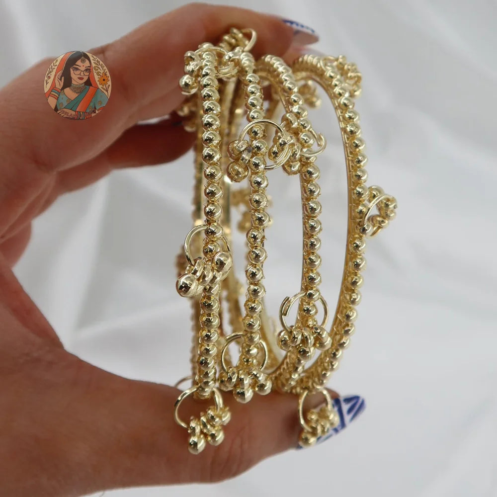 Golden Dotted Ghungroo Mini Bangle Set (4)