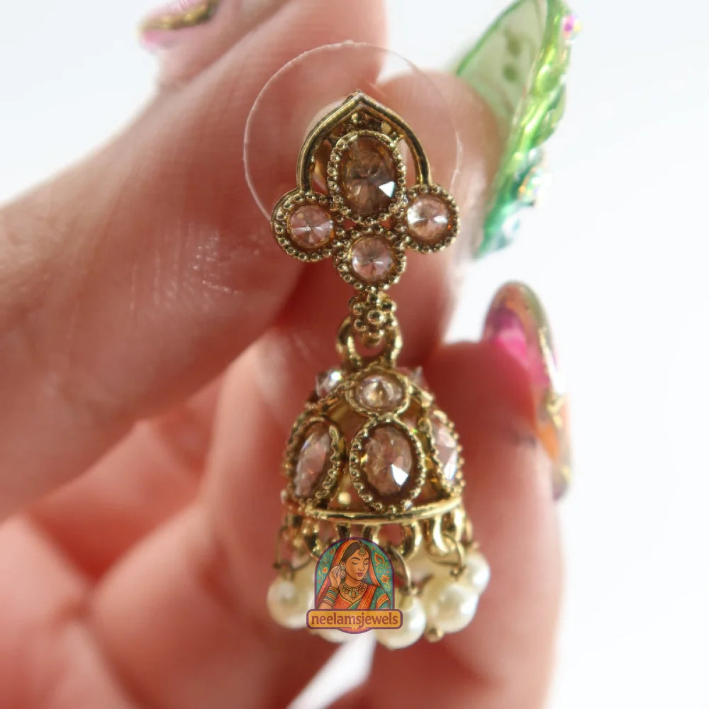 Golden Kundan Pearl Mini Jhumki