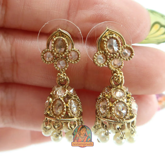 Golden Kundan Pearl Mini Jhumki