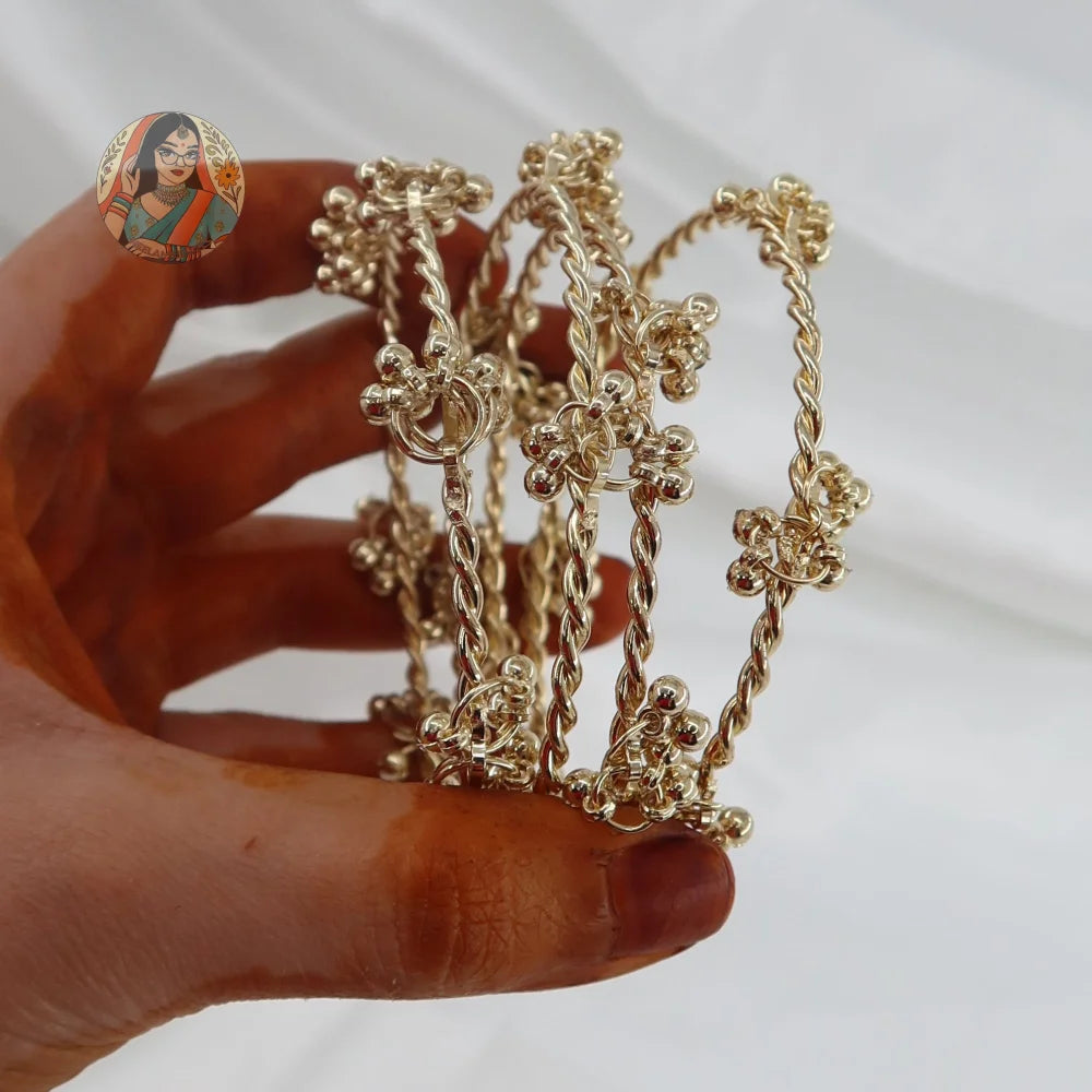 Golden Twisted Ghungroo Mini Bangle Set