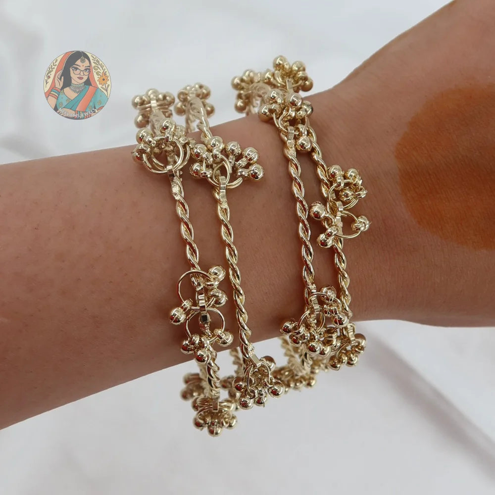 Golden Twisted Ghungroo Mini Bangle Set