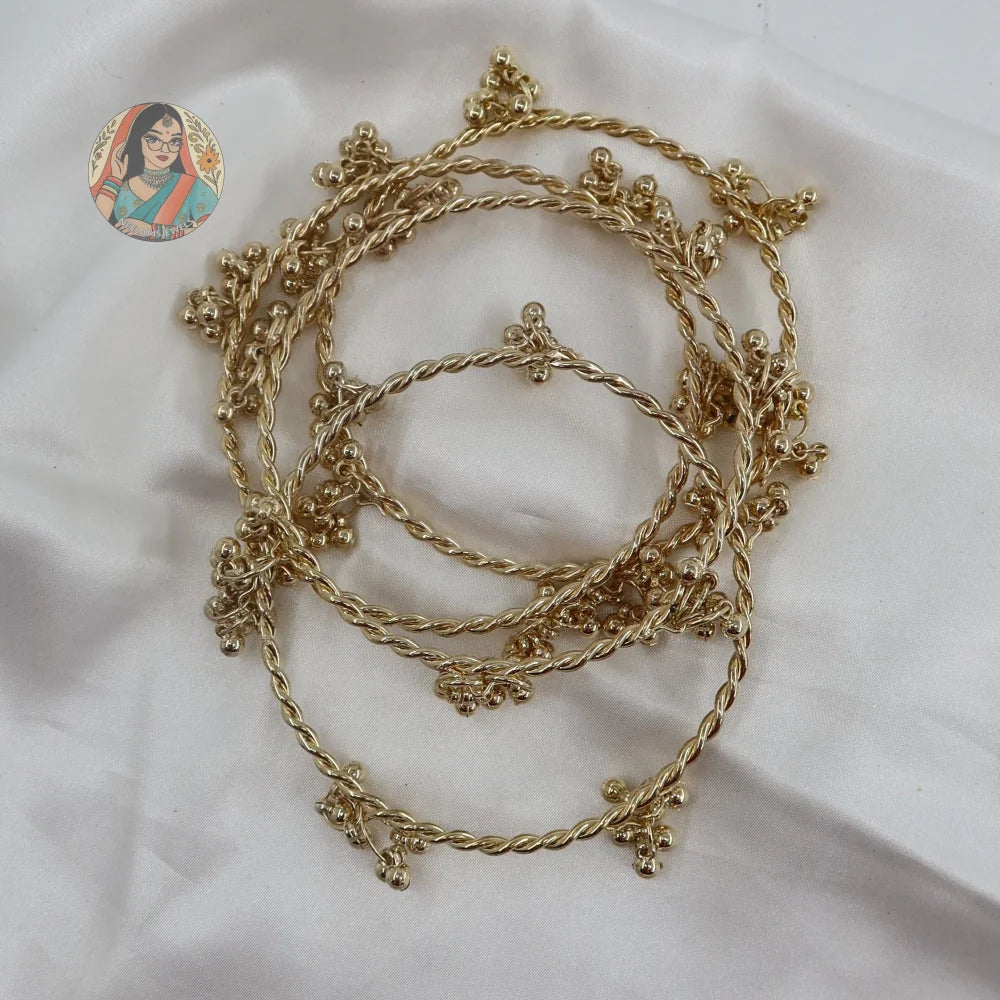 Golden Twisted Ghungroo Mini Bangle Set