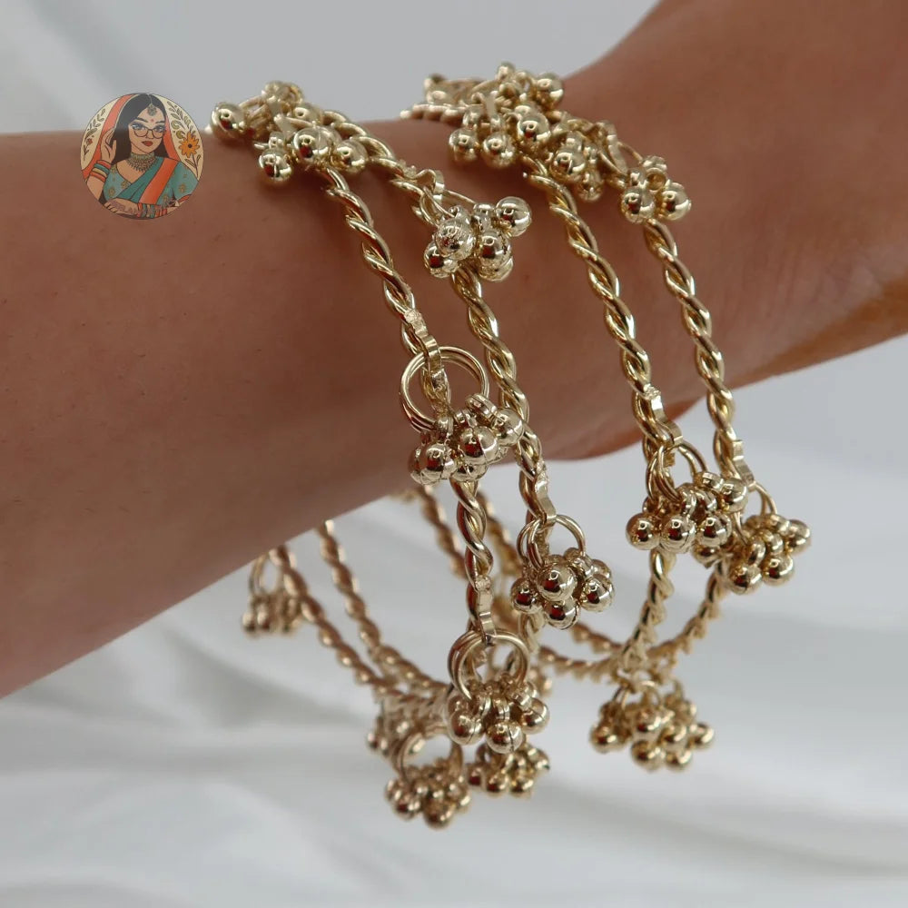 Golden Twisted Ghungroo Mini Bangle Set