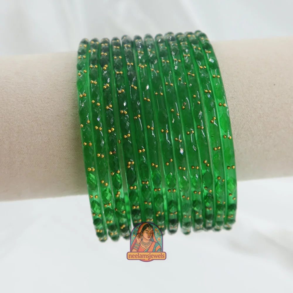 ’Green Apple’ Crystal Cut Glass Bangle Set