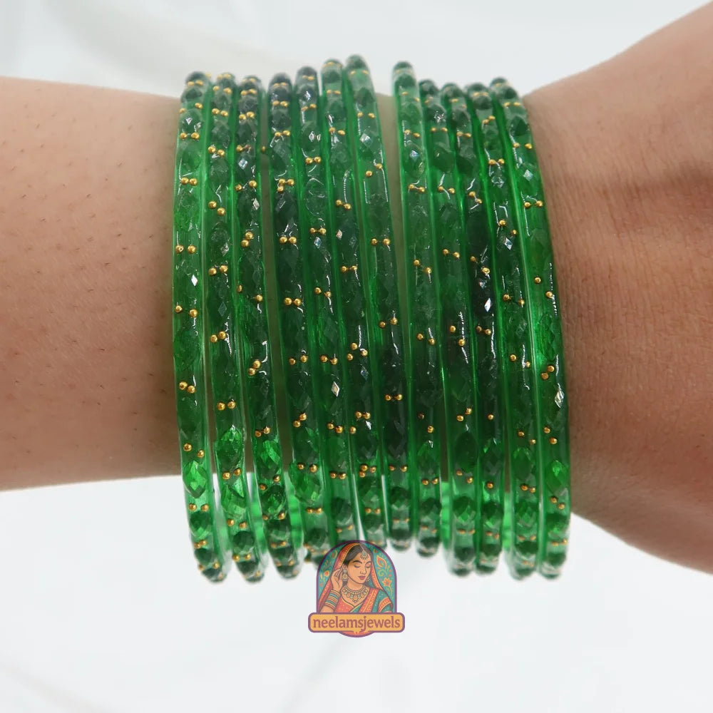 ’Green Apple’ Crystal Cut Glass Bangle Set