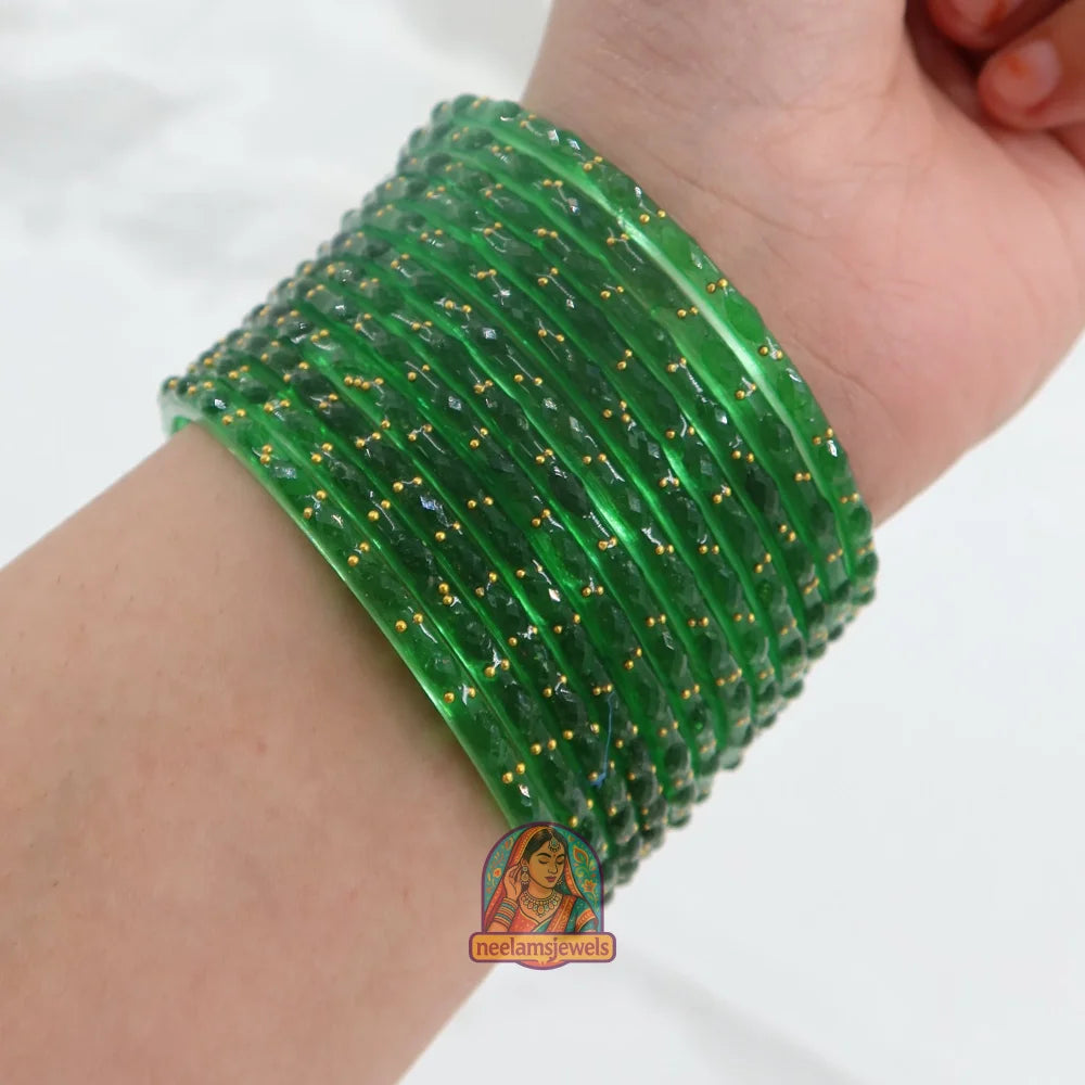 ’Green Apple’ Crystal Cut Glass Bangle Set