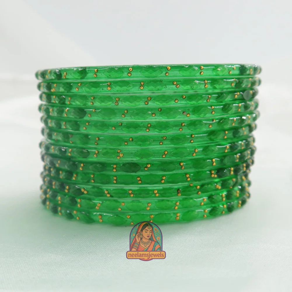 ’Green Apple’ Crystal Cut Glass Bangle Set