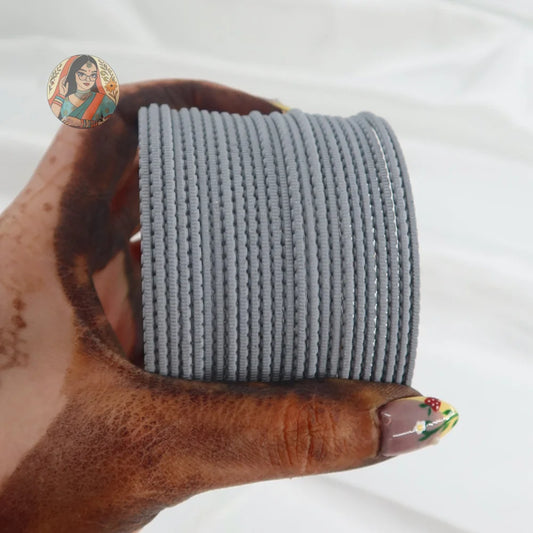 ’Grey’ Matte Textured Ridged Bangle Set