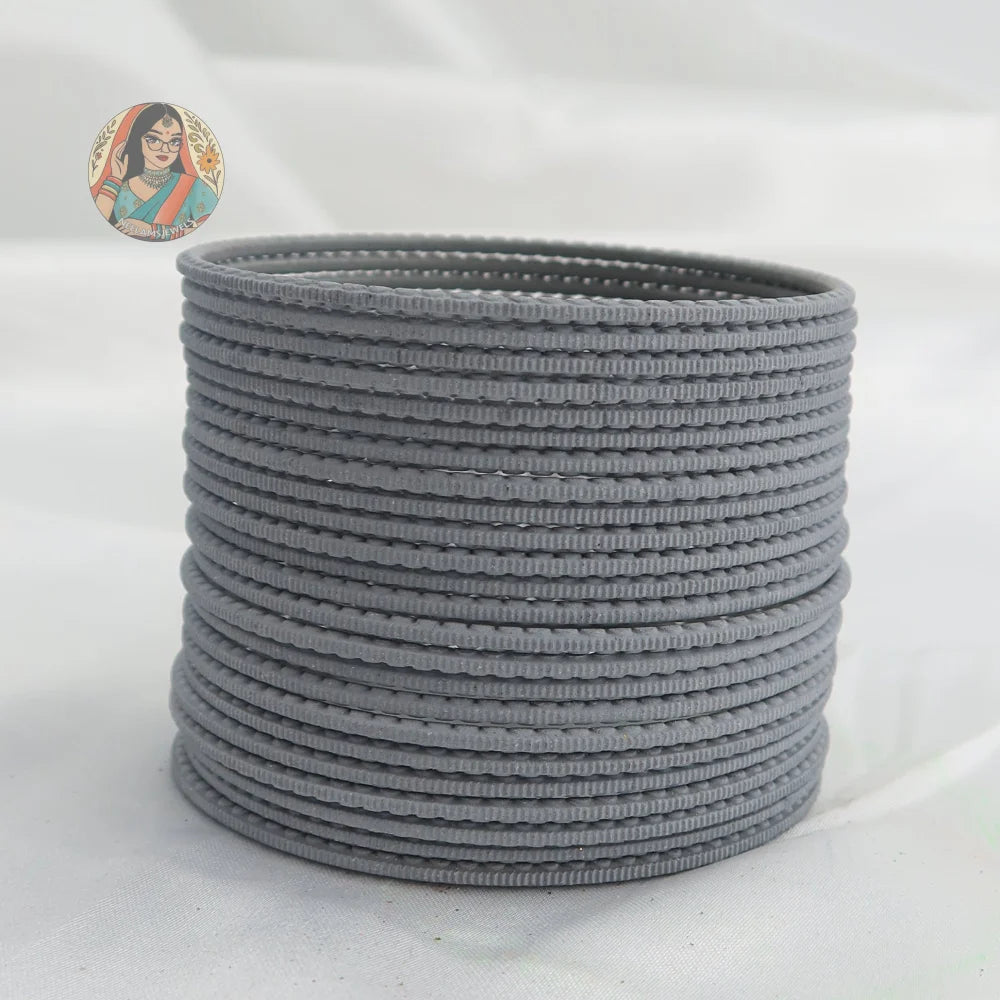 ’Grey’ Matte Textured Ridged Bangle Set