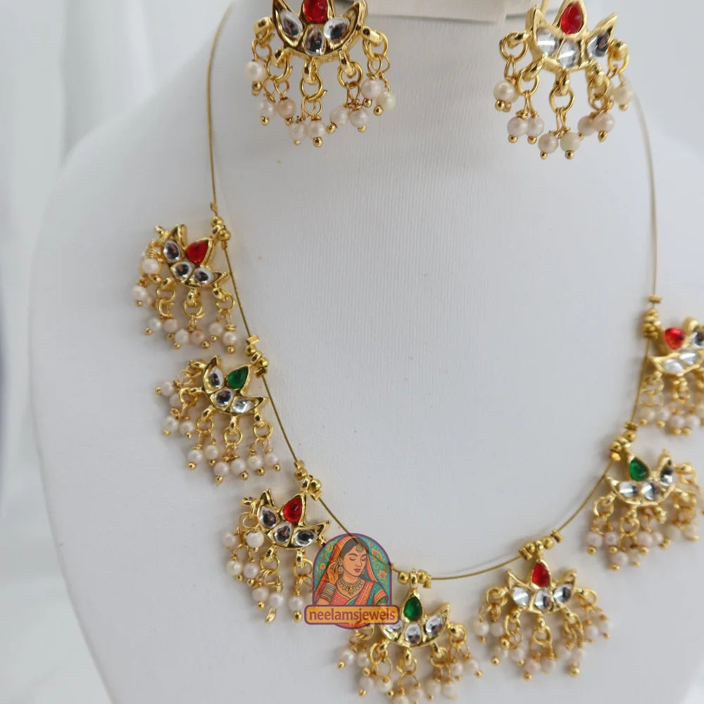 Gulaab Noor Invisible Necklace Set (Pink & Green)
