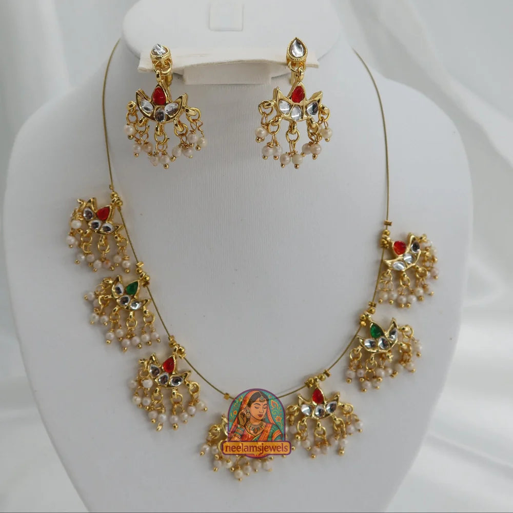 Gulaab Noor Invisible Necklace Set (Pink & Green)