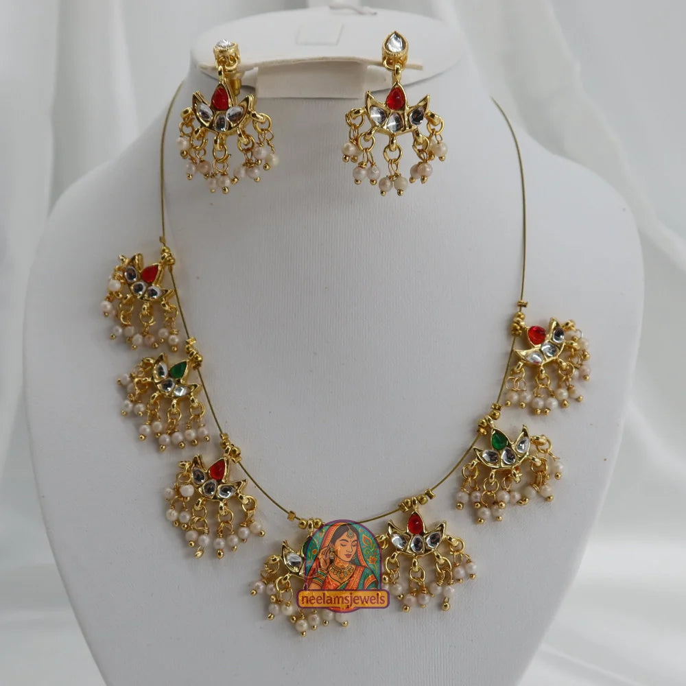 Gulaab Noor Invisible Necklace Set (Pink & Green)