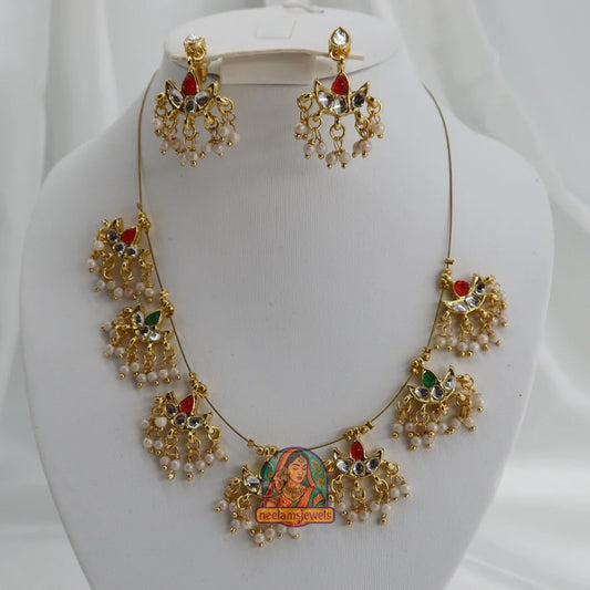 Gulaab Noor Invisible Necklace Set (Pink & Green)
