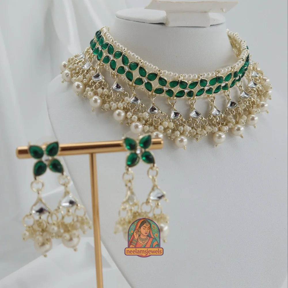 Gulbahaar Pearl Choker Set (Green)