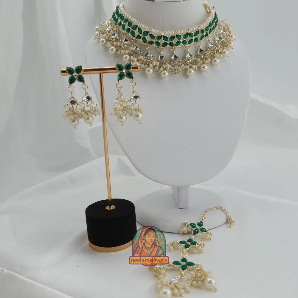 Gulbahaar Pearl Choker Set (Green)
