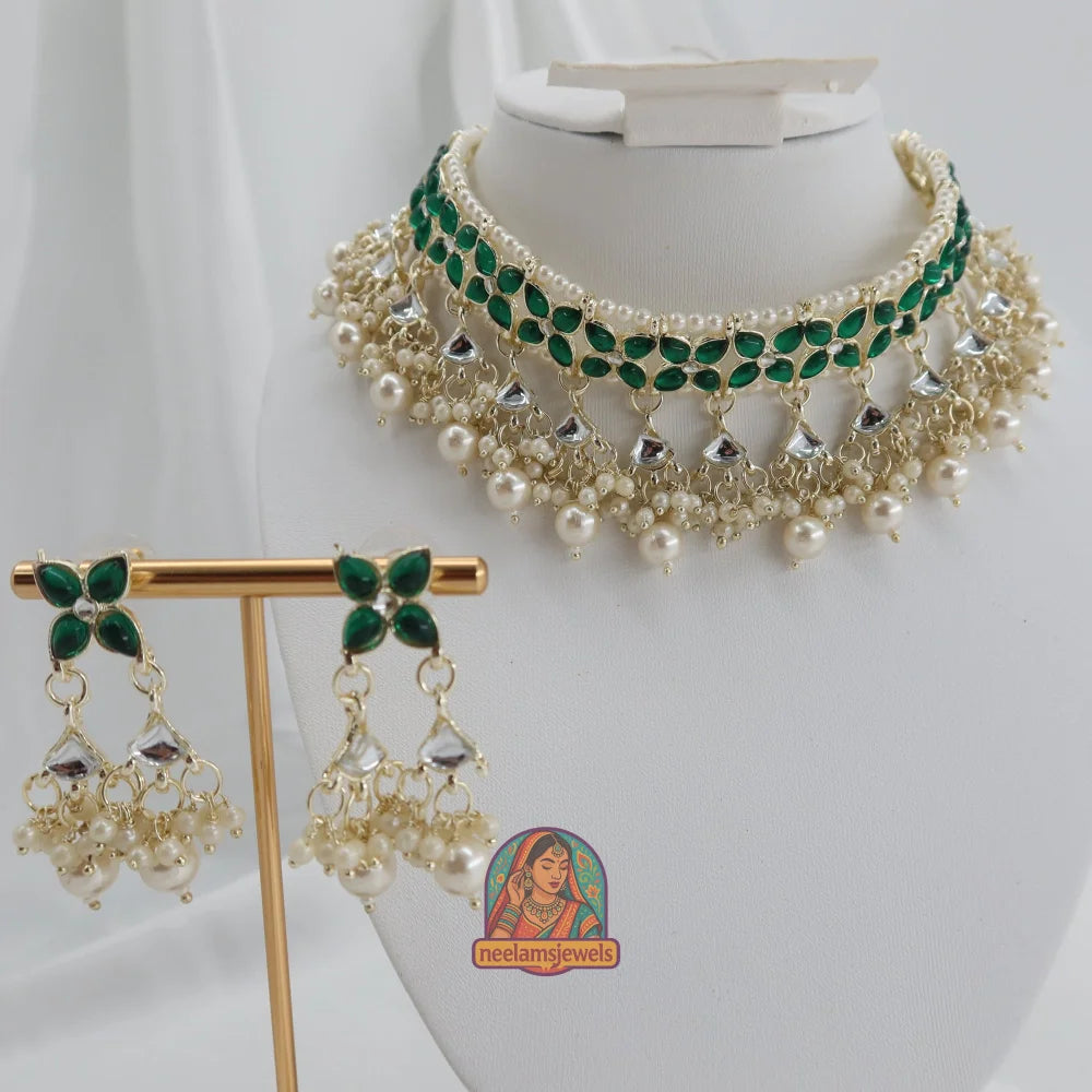 Gulbahaar Pearl Choker Set (Green)