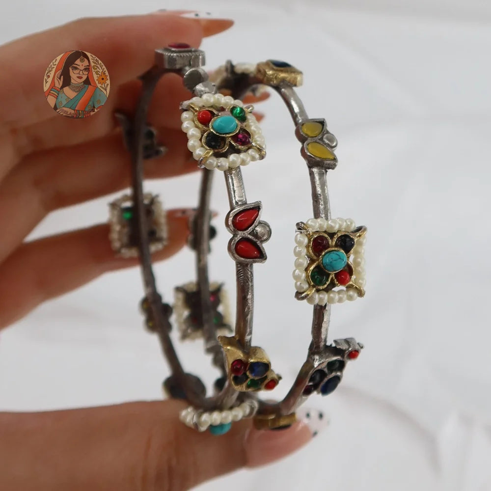 Gulnaz Silver Bangles - Multi