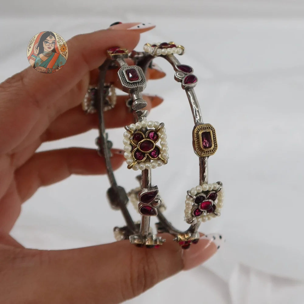 Gulnaz Silver Bangles - Pink
