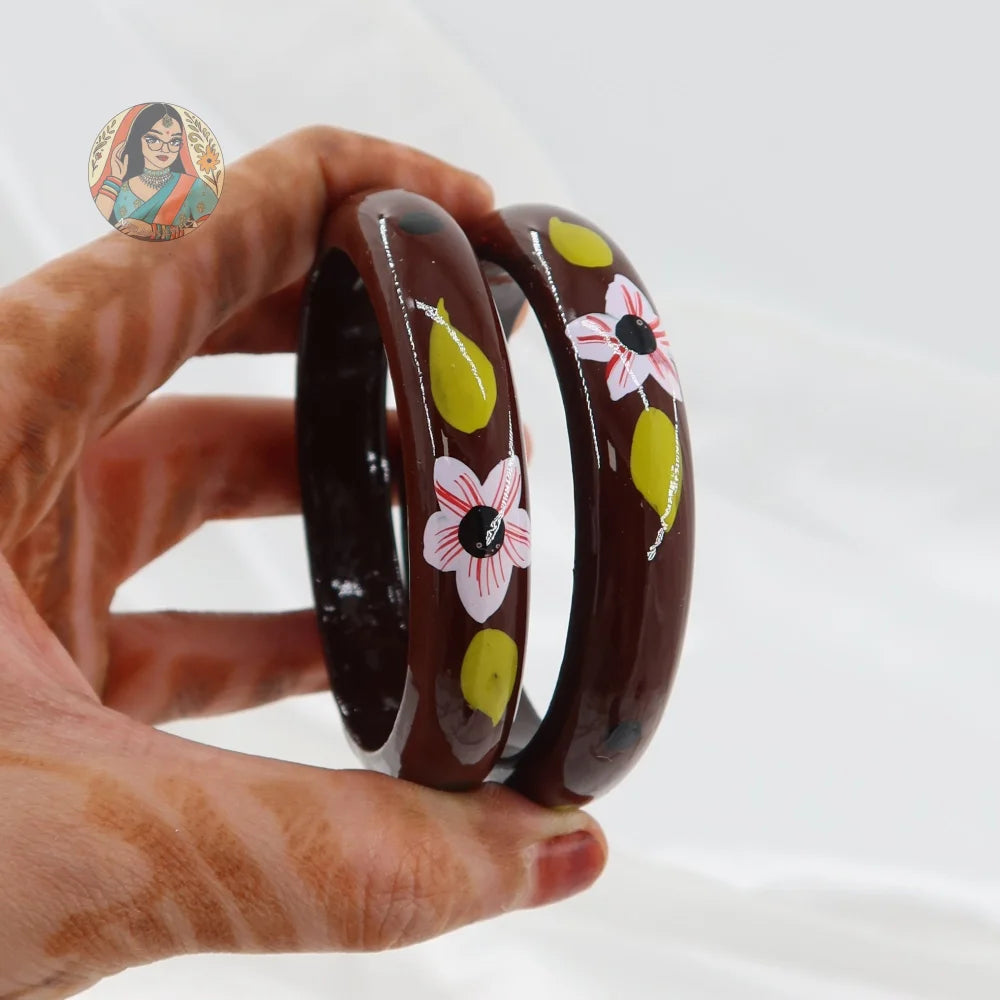 Hand-Painted Wooden Bangles - B