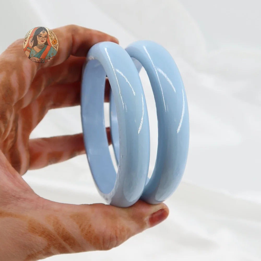 Hand-Painted Wooden Bangles - Baby Blue