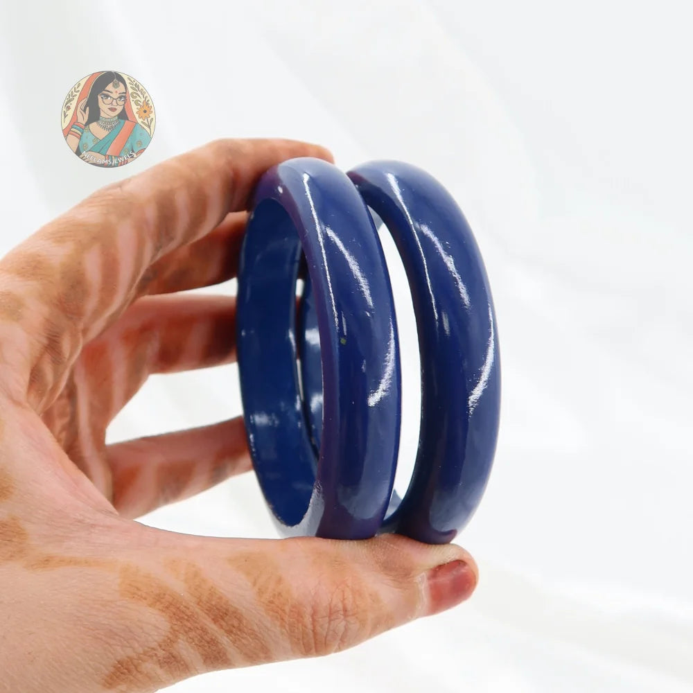 Hand-Painted Wooden Bangles - Blue