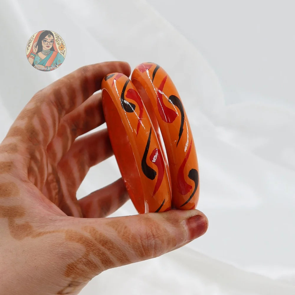 Hand-Painted Wooden Bangles - C