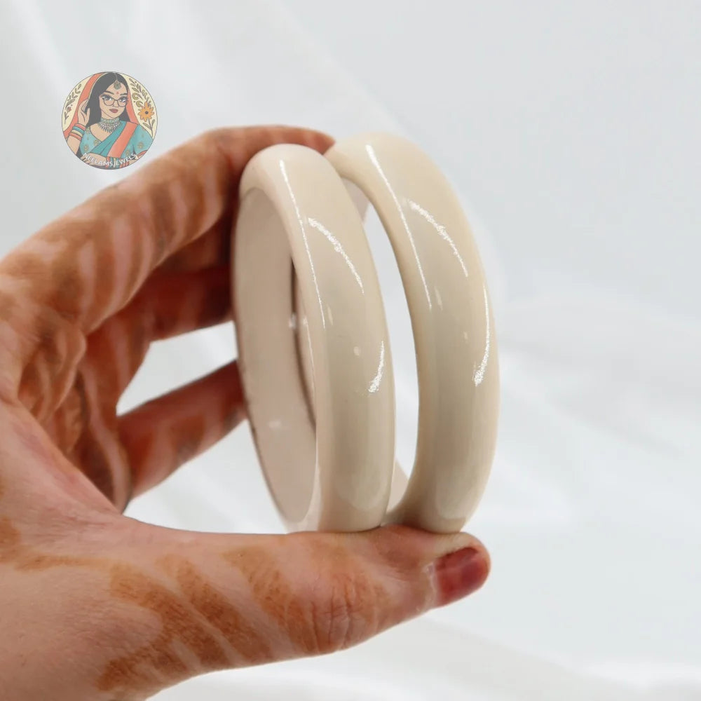 Hand-Painted Wooden Bangles - Cream