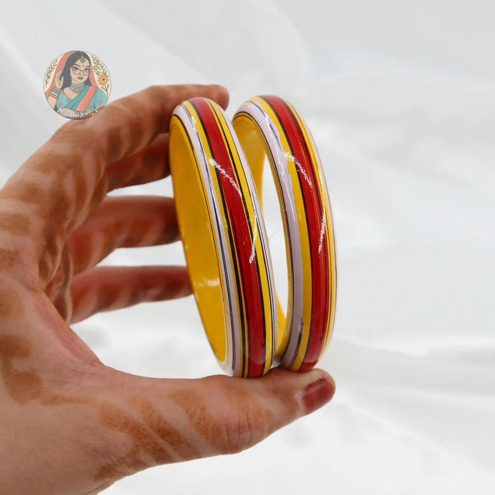 Hand-Painted Wooden Bangles - D