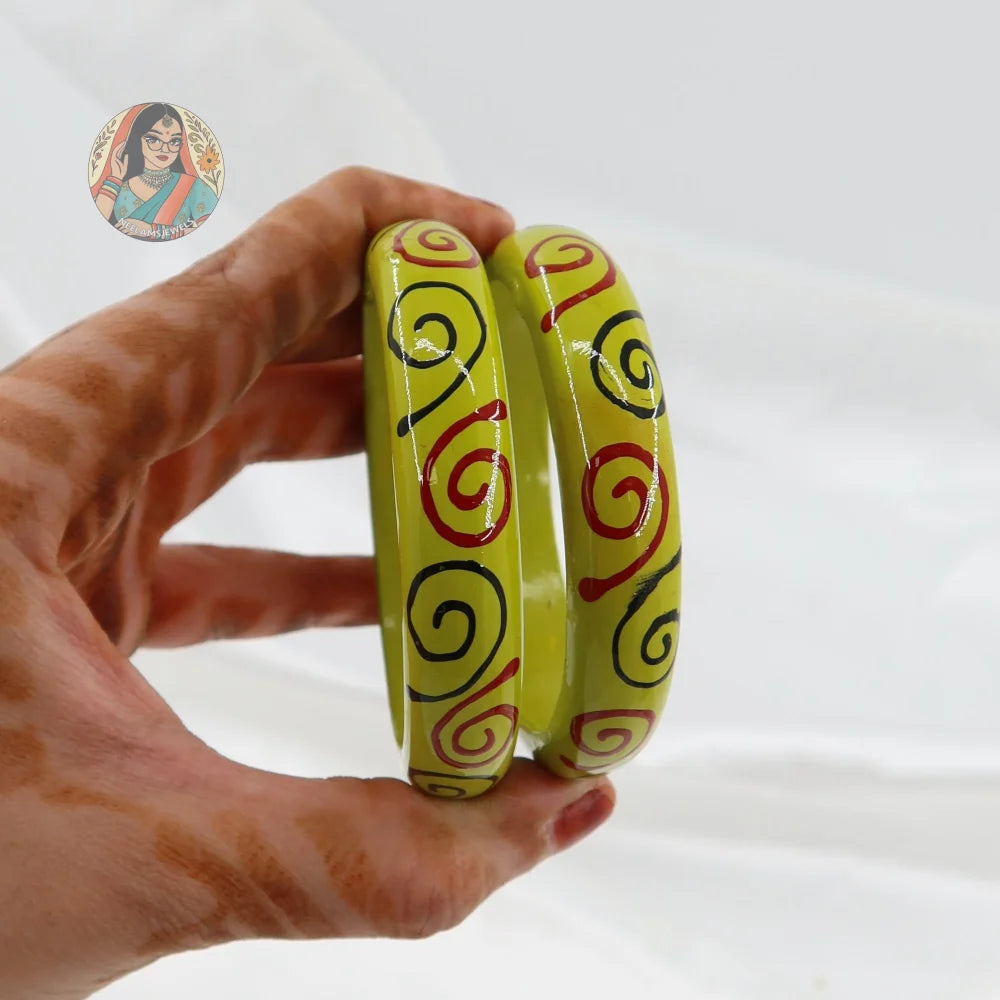 Hand-Painted Wooden Bangles - G