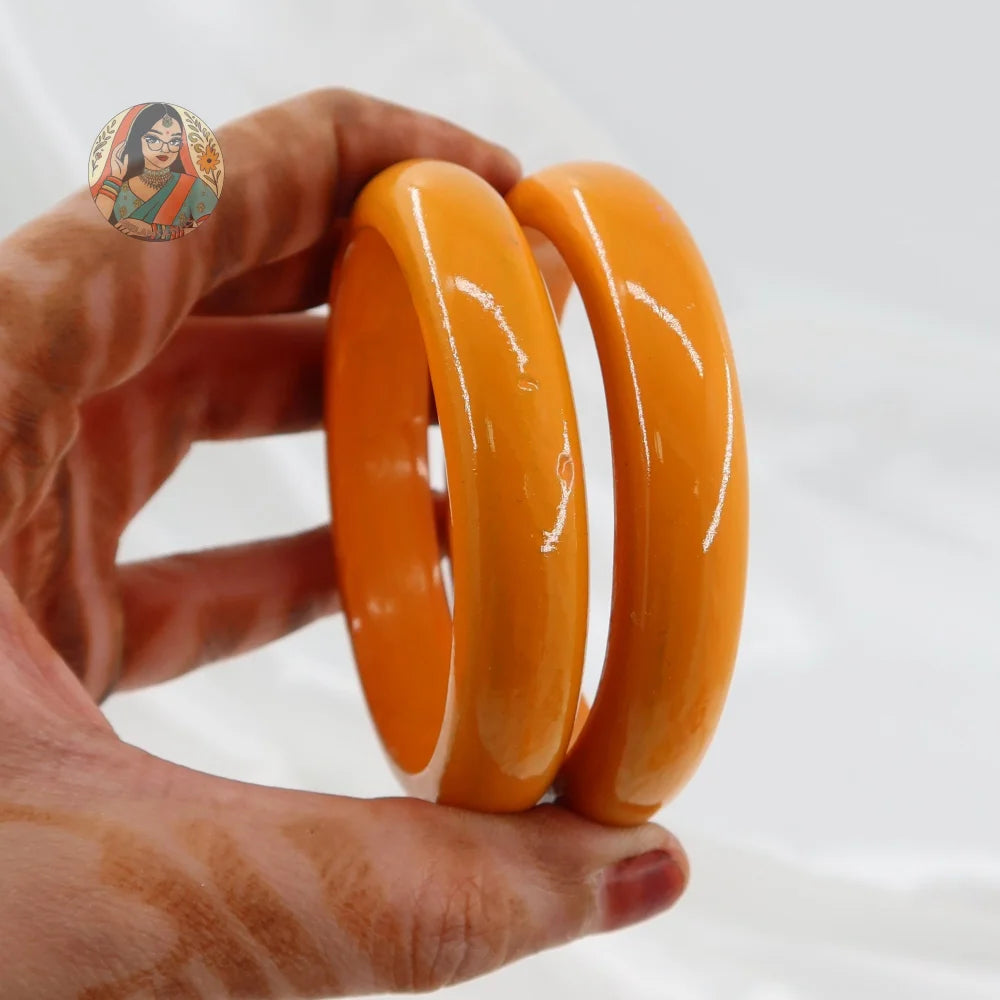 Hand-Painted Wooden Bangles - Orange