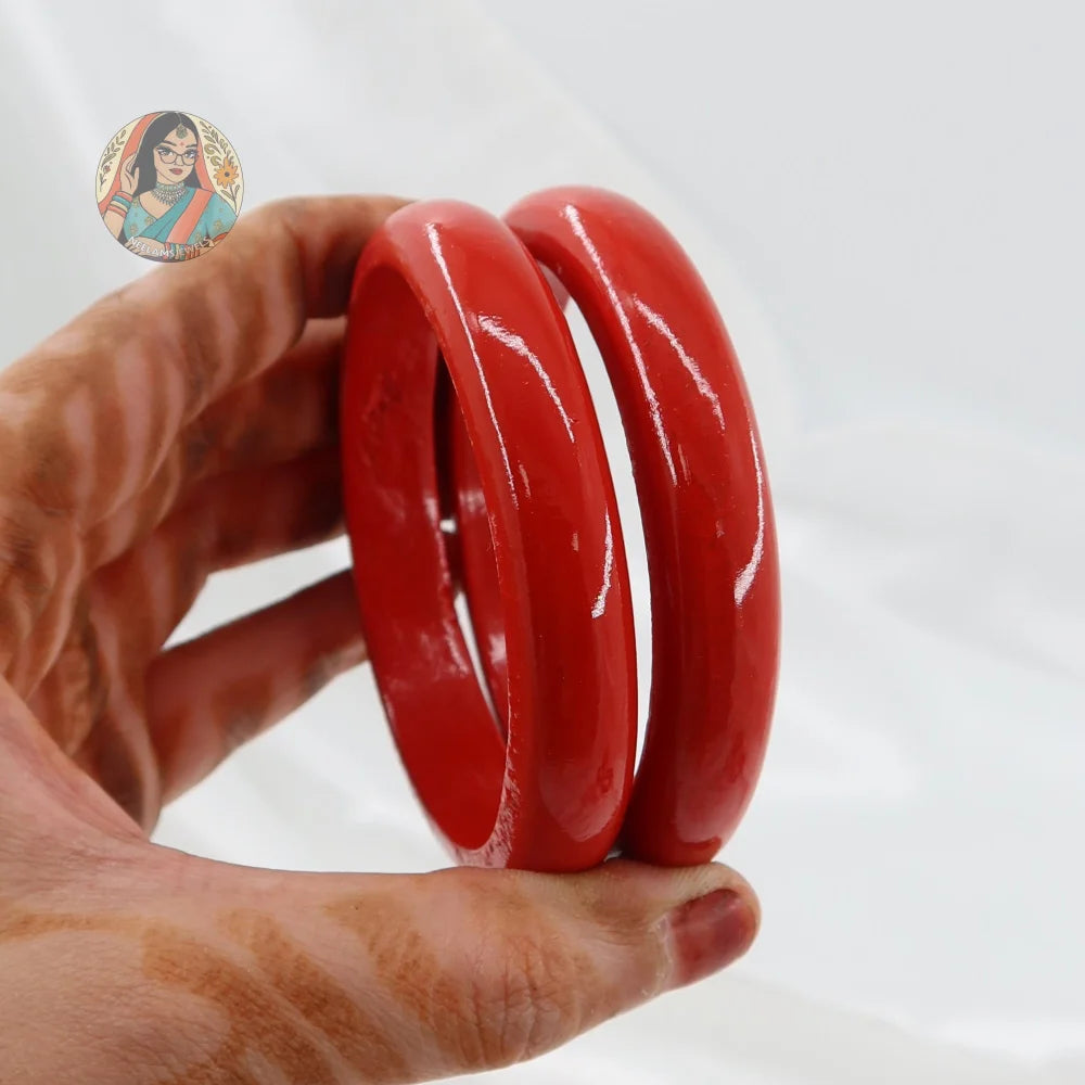 Hand-Painted Wooden Bangles - Red