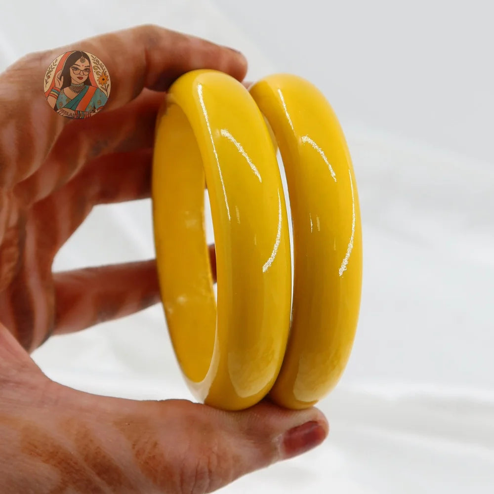 Hand-Painted Wooden Bangles - Yellow